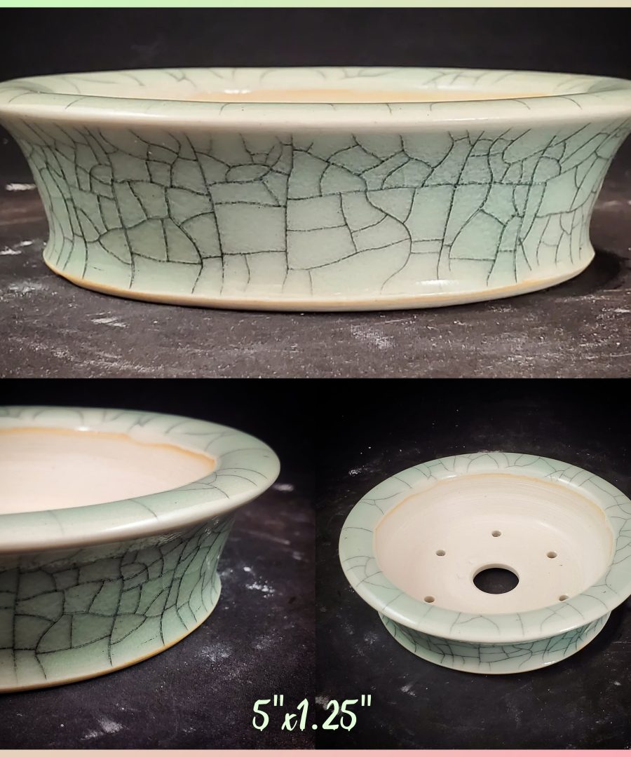 Crackle-glazed Flared-top Ceramic Bonsai Pot